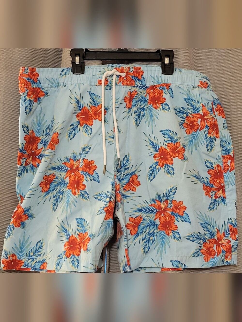 Goodthreads Light Blue Swim Trunks with Orange Floral Print